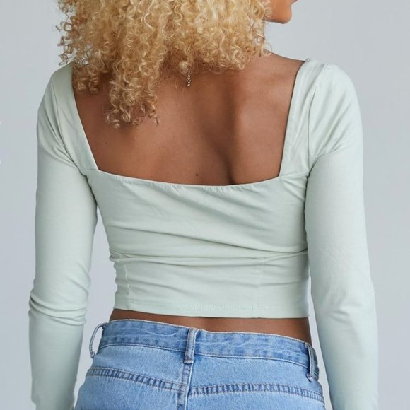 Princess Polly Tilly Long Sleeve Top Sage - Picture 2 of 7